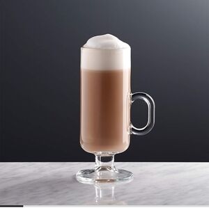 Crate & Barrel Elegant Glass 8 oz Irish Cream Coffee Mug with Handle Set Of 4
